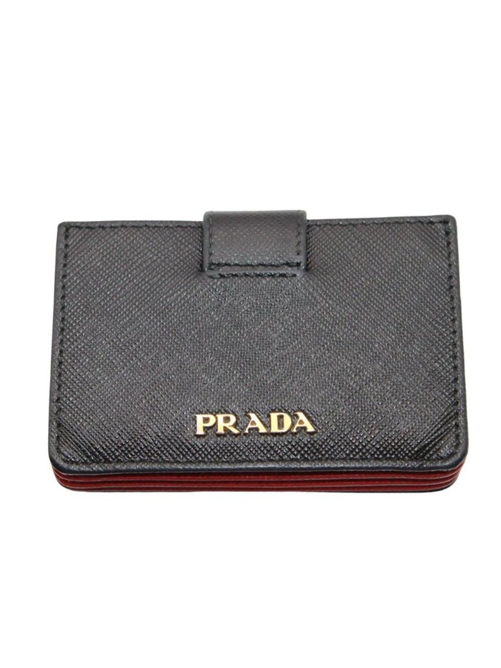 Prada Card Case Saffiano Black Red Accordion